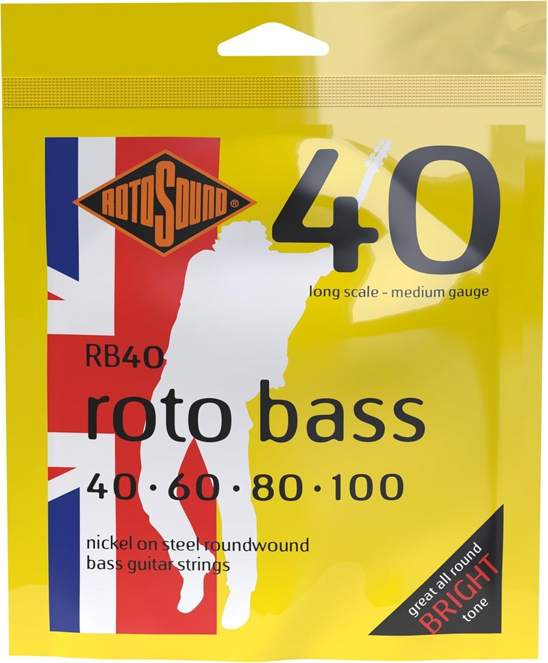 Rotosound RB40 Nickel Medium Gauge Roundwound Bass Guitar Strings (40-100)