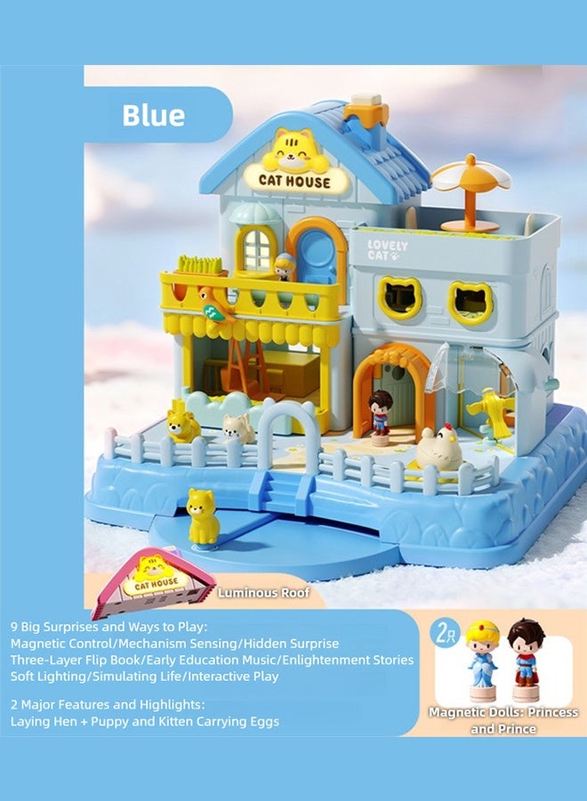 Magnetic Cat Cafe Villa Dollhouse Playset for Girls 3+ - DIY Assembly Interactive Surprise House Birthday Gift Eid Toy for Toddlers Kids - Image 1