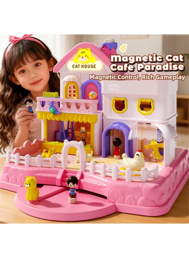 Magnetic Cat Cafe Villa Dollhouse Playset for Girls 3+ - DIY Assembly Interactive Surprise House Birthday Gift Eid Toy for Toddlers Kids - Image 2