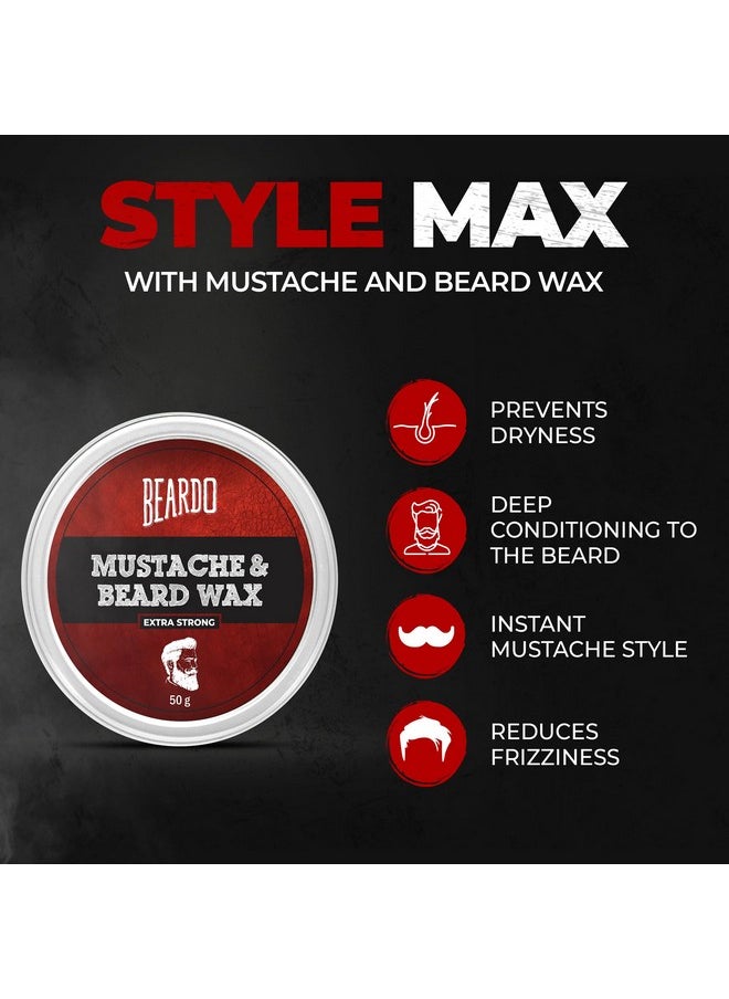 BEARDO - Beard And Mustache Wax, 50 Gm | Beard Wax For Beard & Mustache Styling | Long Lasting Extra Strong Hold Wax For Men | Beard Hair Wax For Smooth, Shiny & Healthy Beard - Image 1