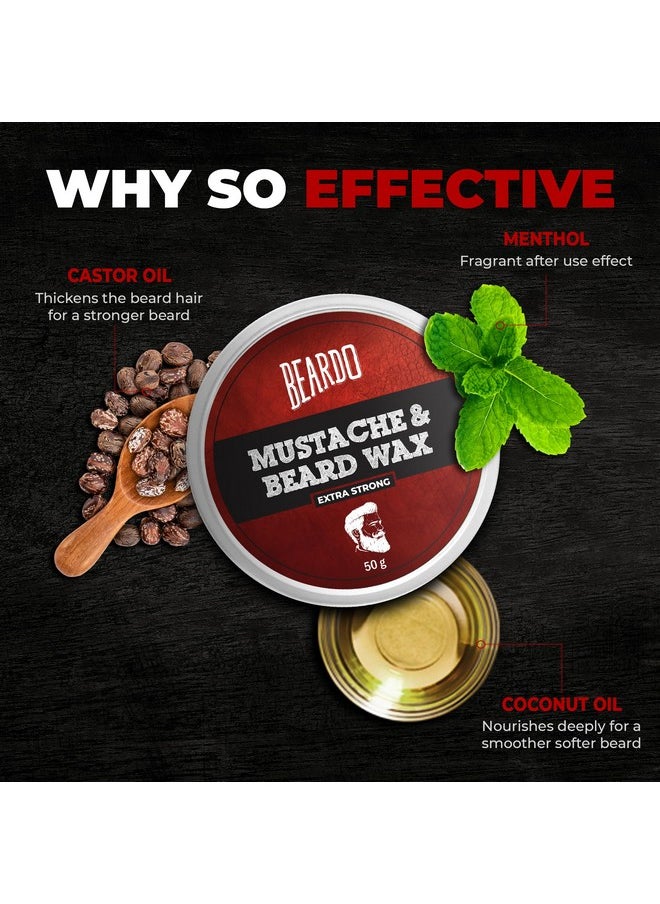 BEARDO - Beard And Mustache Wax, 50 Gm | Beard Wax For Beard & Mustache Styling | Long Lasting Extra Strong Hold Wax For Men | Beard Hair Wax For Smooth, Shiny & Healthy Beard - Image 1