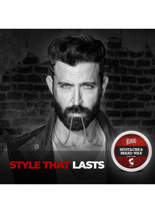 BEARDO - Beard And Mustache Wax, 50 Gm | Beard Wax For Beard & Mustache Styling | Long Lasting Extra Strong Hold Wax For Men | Beard Hair Wax For Smooth, Shiny & Healthy Beard - Image 1