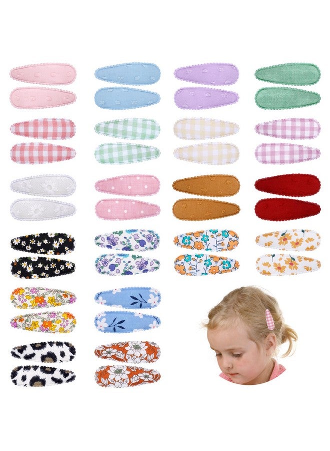 Nydotd Nydotd 40pcs Girls Hair Clips Floral Print 2.2 inch Baby Toddler Snap Hair Clips Flower Patterns Wrapped by Cloth Hair Barrettes Non Slip Hairpins Hair Accessories for Baby Girls Infants Kids - Image 2