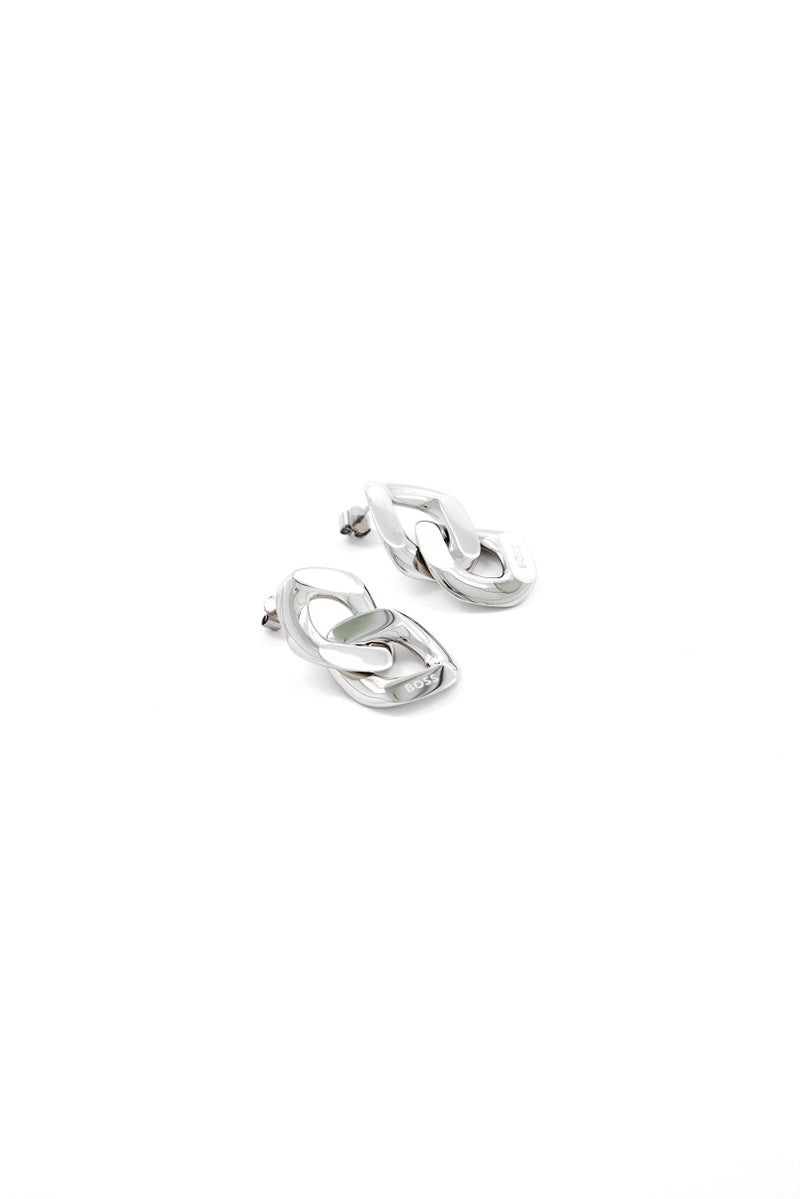 BOSS Women 1 Pair Stainless Steel Angled Earrings, Silver  - Image 1