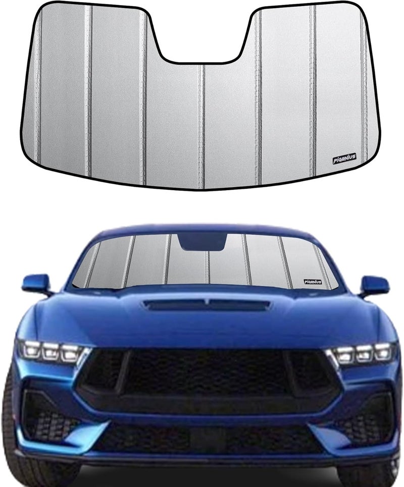 Pigenius Windshield Sun Shade for 2015-2023 Ford Mustang Coupe - Ultimate Folding Sunshade - Grey - Image 1