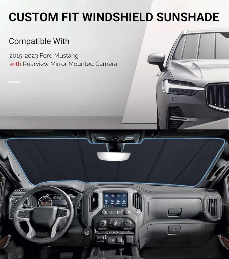 Pigenius Windshield Sun Shade for 2015-2023 Ford Mustang Coupe - Ultimate Folding Sunshade - Grey - Image 2