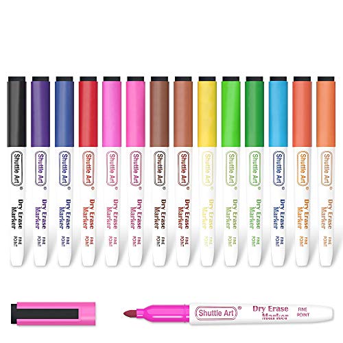 Shuttle Art Dry Erase Markers 15 Colors Magnetic Whiteboard Markers with EraseFine Point Perfect For Writing on Whiteboards DryErase BoardsMirrors for School Office Home - Image 1