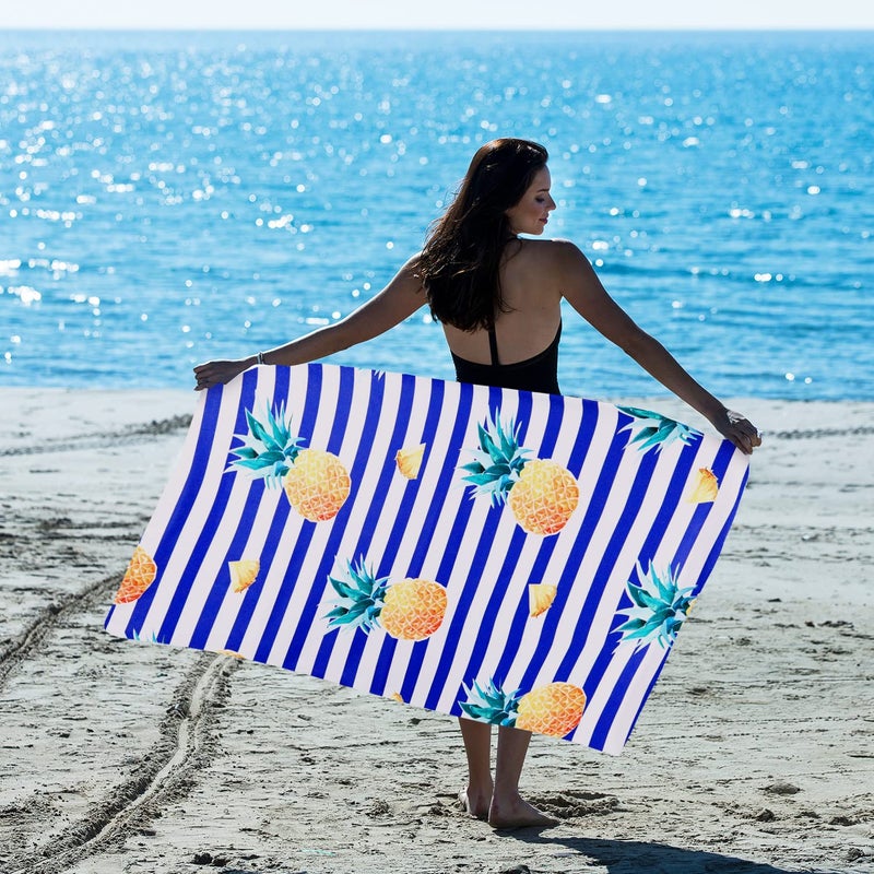 LIVILAN Oversized Striped Pineapple Beach Towel for Women Girls, 30â€x60â€ Microfiber Thin Lightweight Super Absorbent, Quick Dry Sand Free Clearance Towel Pineapple Gifts - Image 3