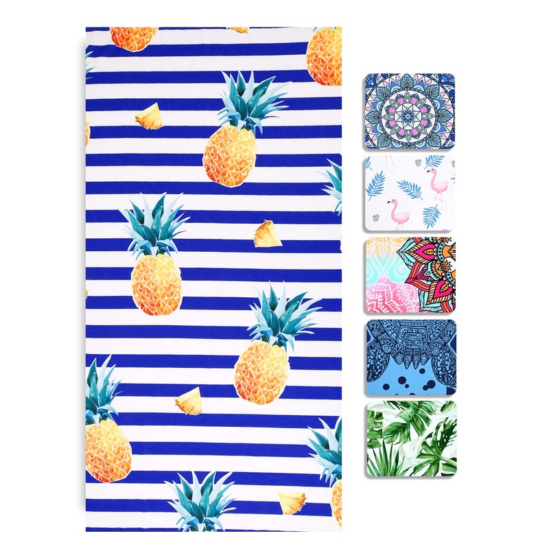 LIVILAN Oversized Striped Pineapple Beach Towel for Women Girls, 30â€x60â€ Microfiber Thin Lightweight Super Absorbent, Quick Dry Sand Free Clearance Towel Pineapple Gifts - Image 2