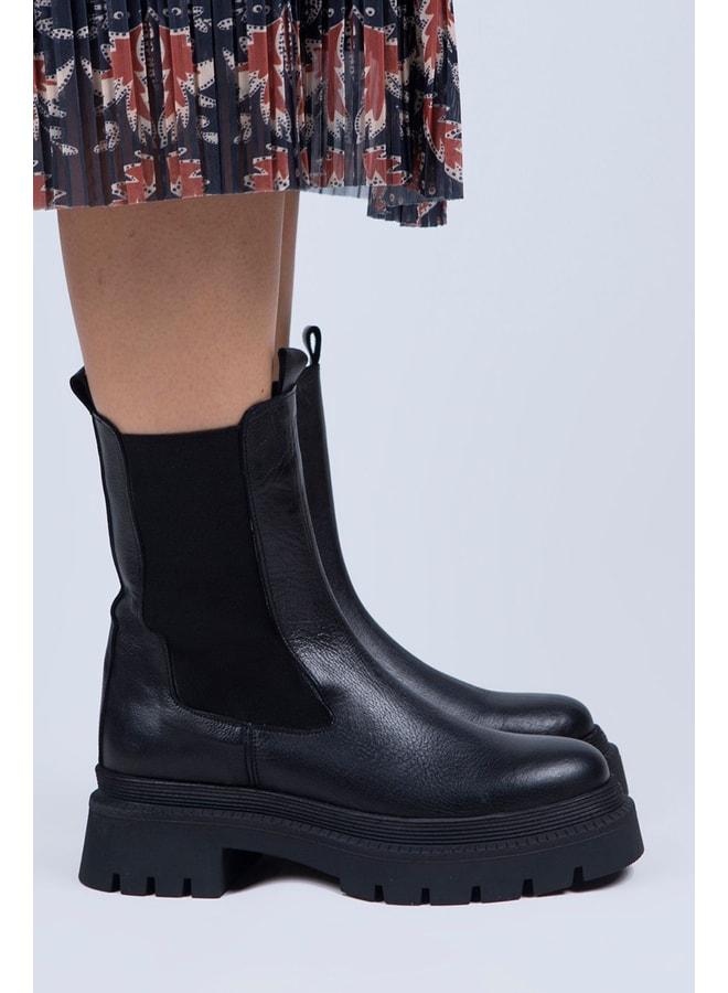 Manijero Agatha Women's Genuine Leather Double-Sided Elastic Black Boot. - Image 2