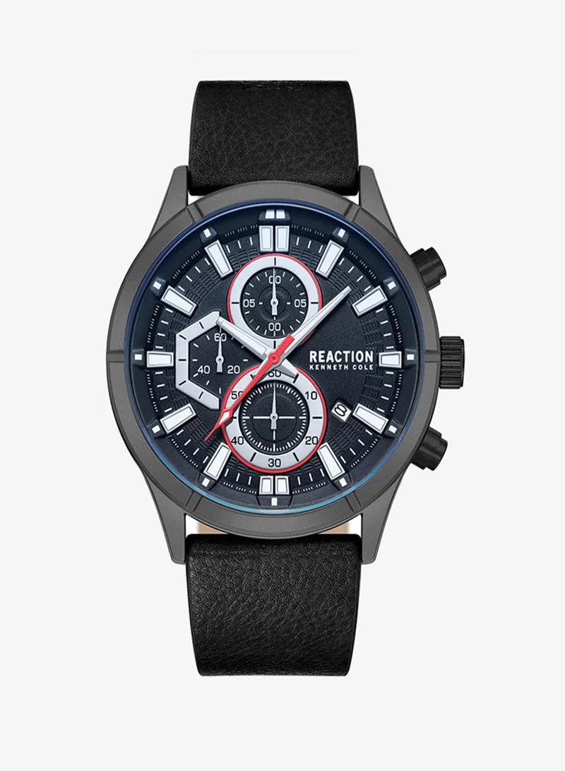 Kenneth Cole Reaction Chronograph Gents Watch With Black Synthetic Leather Strap 47mm - KRWGC9006804