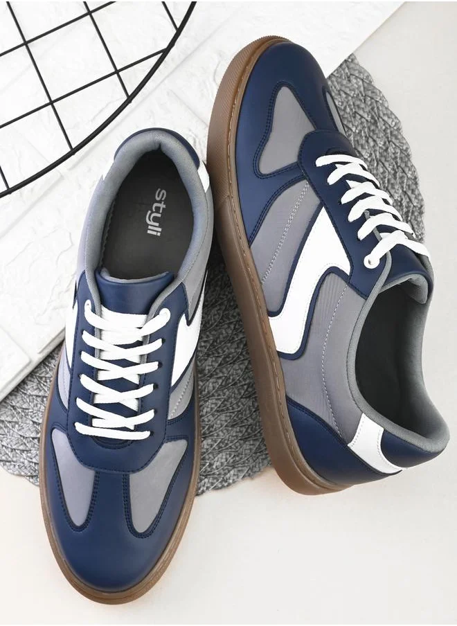 Styli Color Block Panelled Gum Sole Sneakers