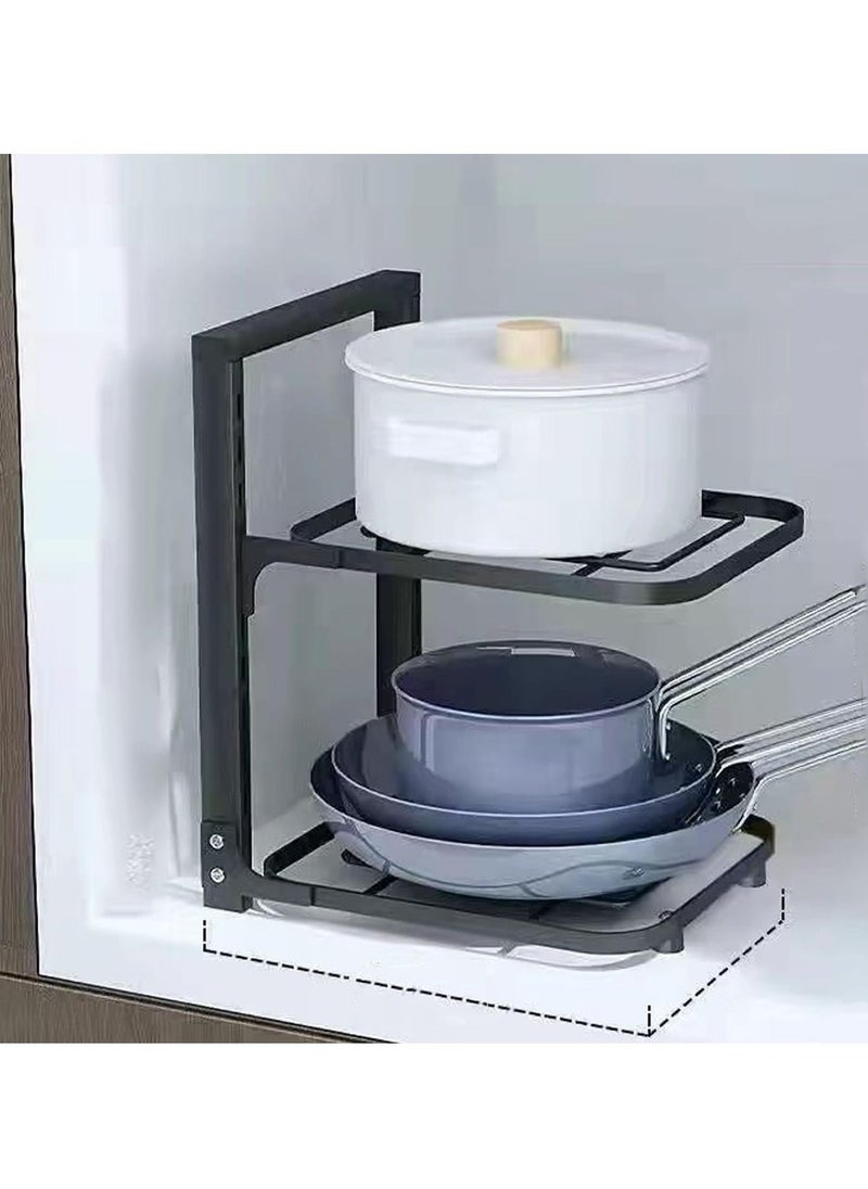 Pots and Pans Organizer for Cabinet,Kitchen Organizer and Storage Rack,Space Saving Stand with Adjustable Dividers,2 Layer With Iron Wire Black.