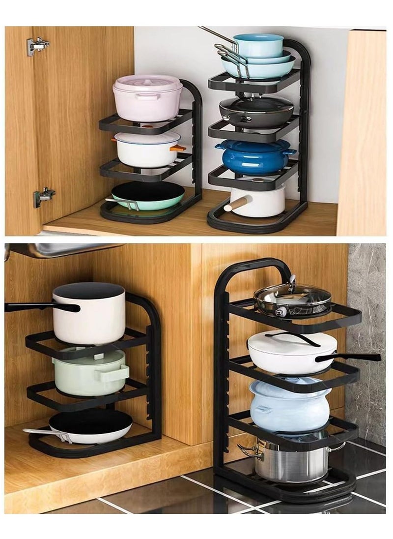 Pots and Pans Organizer for Cabinet,Kitchen Organizer and Storage Rack,Space Saving Stand with Adjustable Dividers,2 Layer With Iron Wire Black.