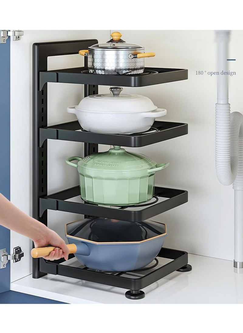 Pots and Pans Organizer for Cabinet,Kitchen Organizer and Storage Rack,Space Saving Stand with Adjustable Dividers,2 Layer With Iron Wire Black.