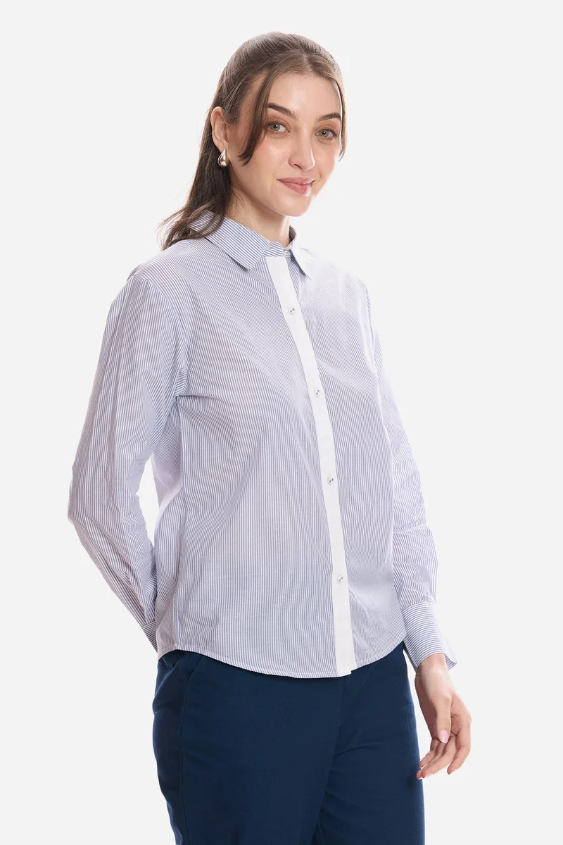 Virgio  Stripes Cotton Striped Regular Fit Shirt for Women for Women | Best Price UAE