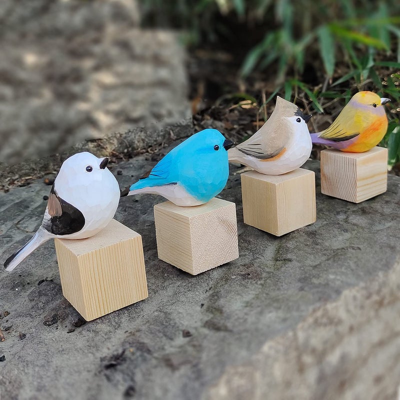 WEAUSUP Handmade Wooden Carved Bird Decor Sculpted HandPainted Bird Figurines Small Home Decor Bird Statue Shelf Decor BFF Gifts for Bird Lovers Leptopoecile sophiae