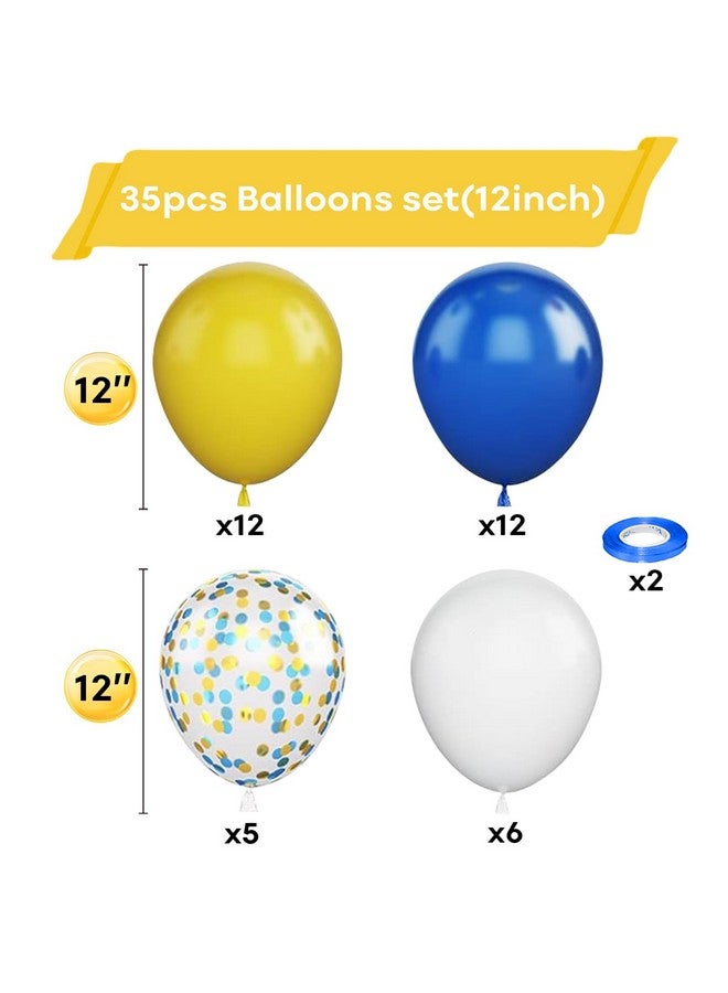 Togvu Yellow Blue Balloons, 12 Inches Blue Yellow White Balloons with Confetti Balloons Dark Blue Latex Balloon Helium for Kids Birthday Graduation Baby Shower Party Decoration - Image 2