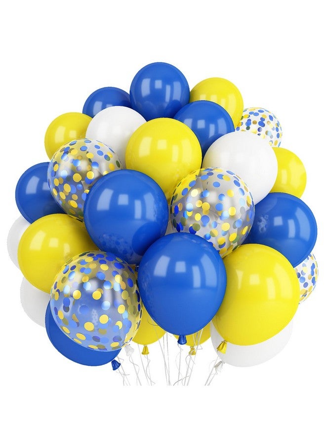 Togvu Yellow Blue Balloons, 12 Inches Blue Yellow White Balloons with Confetti Balloons Dark Blue Latex Balloon Helium for Kids Birthday Graduation Baby Shower Party Decoration - Image 1