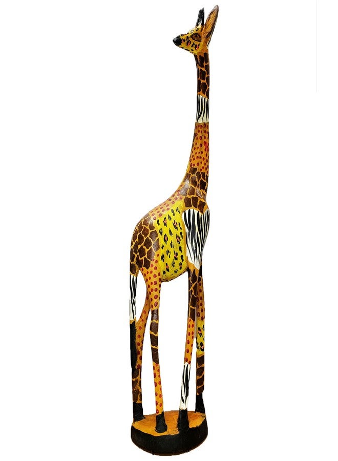 Stoneage Arts African Wood Tall Hand-Crafted Giraffe Statues Striking Designs and Sizes. Nature's Graceful Beauty Engulfs Safari Home Décor All Occassions. (Multi Skin, 18 Inch) - Image 1