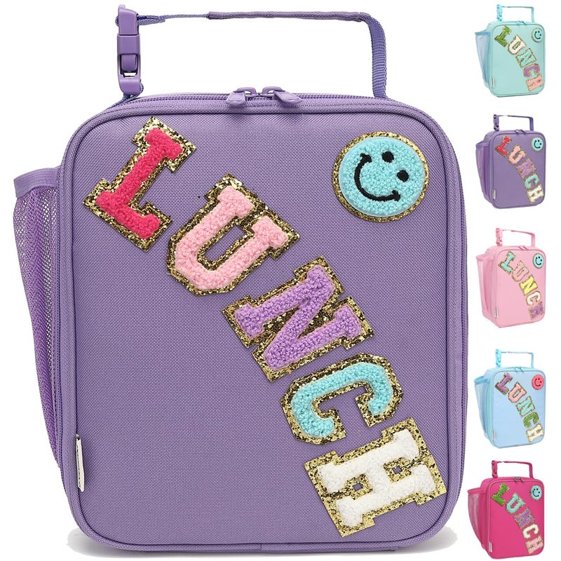 GYEUKHAM Insulated Lunch Bag for Women Girl Teen large Insulated Kid Lunch BagLarge Reusable Cute Cooler Bag for School Work PicnicPurple Alphabet