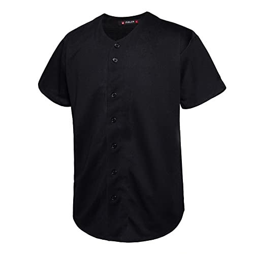 EALER BJ80 Series Mens Baseball Jersey Button Down Shirts Short Sleeve Hipster Hip Hop Sports Uniforms Black - Image 1