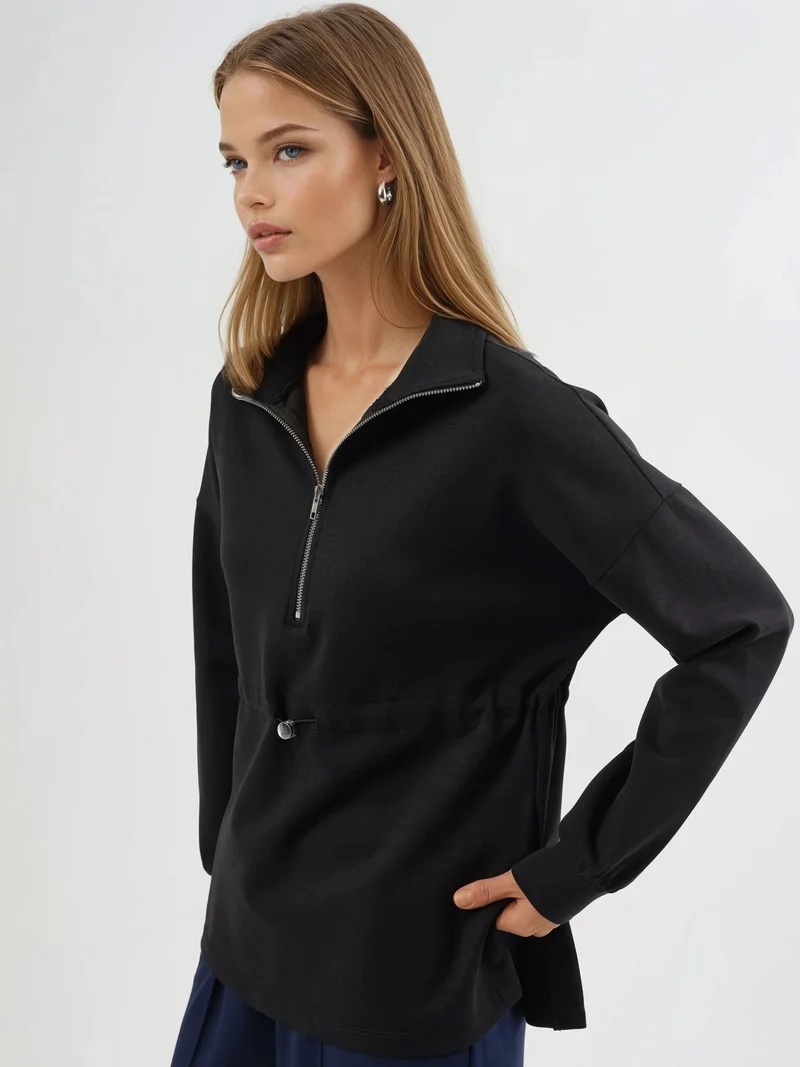 Busem BUSEM Zipper Collar Sweatshirt with Adjustable Waist