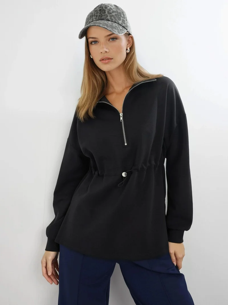 Busem BUSEM Zipper Collar Sweatshirt with Adjustable Waist
