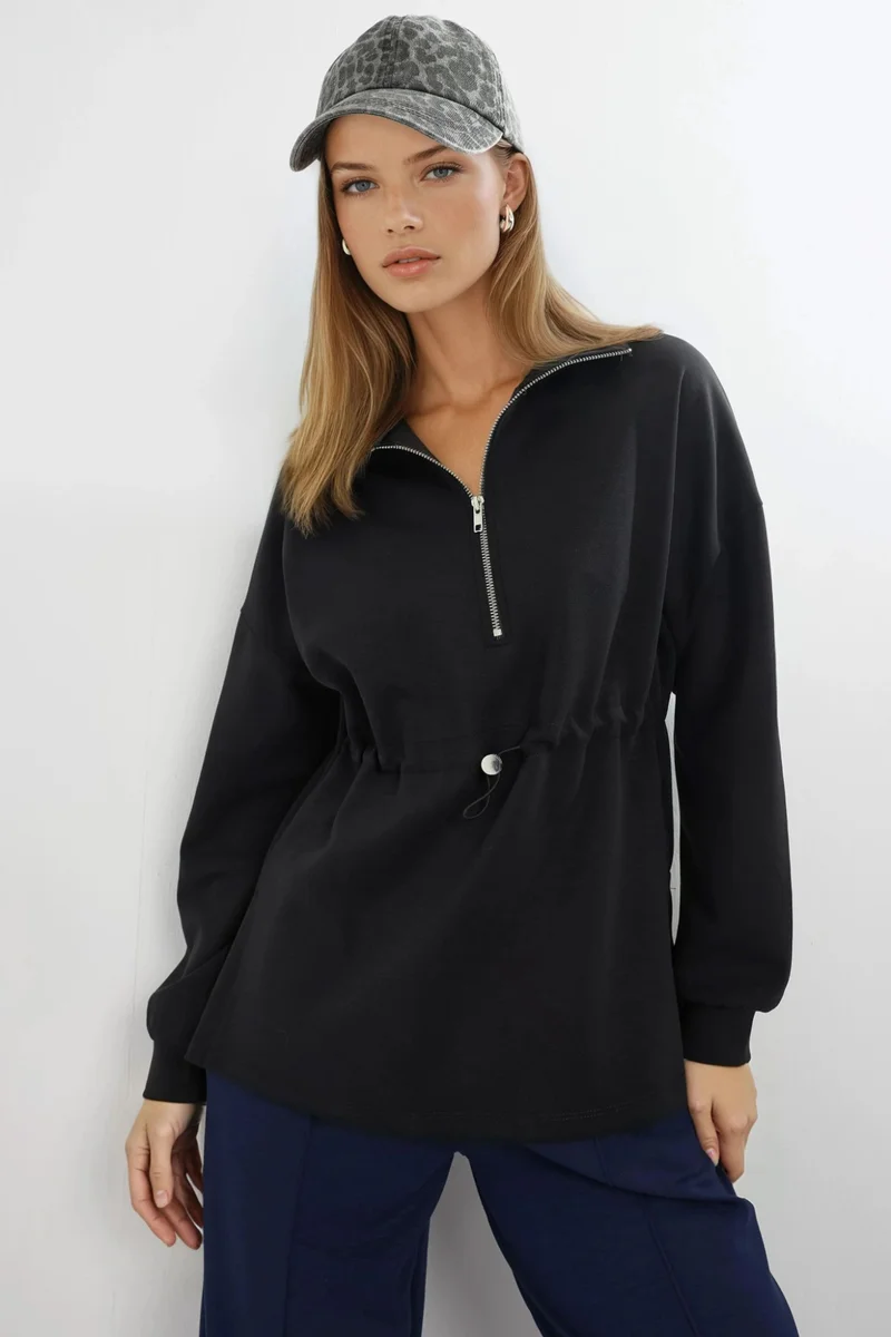 Busem BUSEM Zipper Collar Sweatshirt with Adjustable Waist