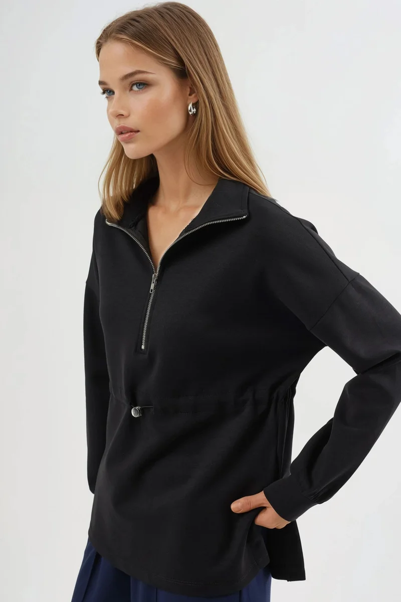 Busem BUSEM Zipper Collar Sweatshirt with Adjustable Waist