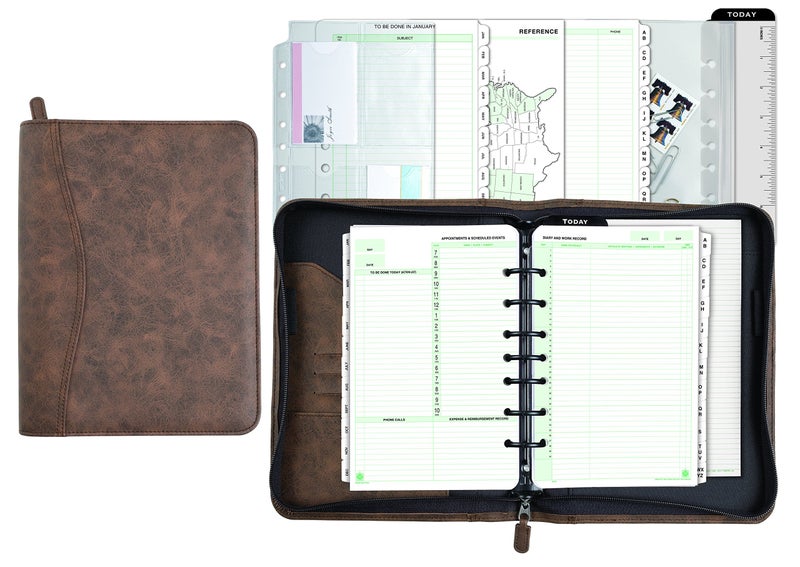Day-Timer Distressed Look Starter Set Organizer, Undated, 7 Ring, Desk Size, 5-1/2 x 8-1/2", Brown (43184) - Image 5