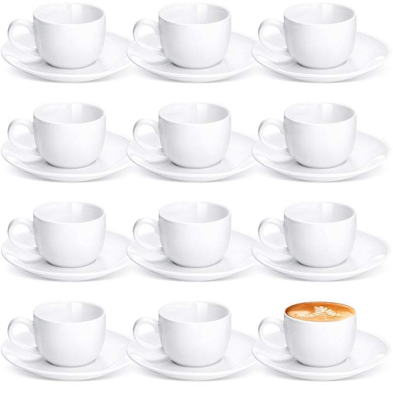 Maxdot 12 Set 2.7 OZ Porcelain Espresso Cups with Saucers White Ceramic Coffee Cups and Saucers Cappuccino Mug Latte Cup for Cafe Mocha Barista Coffee Shop - Image 1