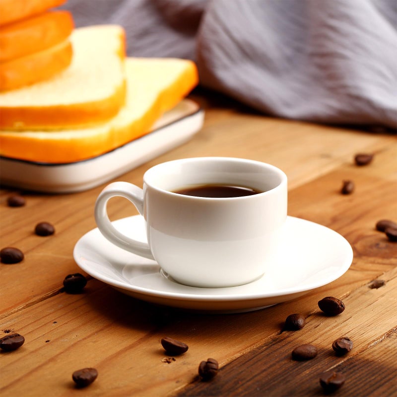 Maxdot 12 Set 2.7 OZ Porcelain Espresso Cups with Saucers White Ceramic Coffee Cups and Saucers Cappuccino Mug Latte Cup for Cafe Mocha Barista Coffee Shop - Image 5
