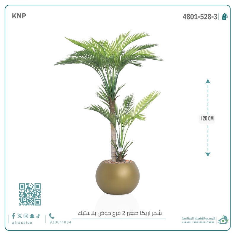 Alrassi Small Artificial Areca Palm Tree (2 Stems) in Round Plastic Pot - Image 3