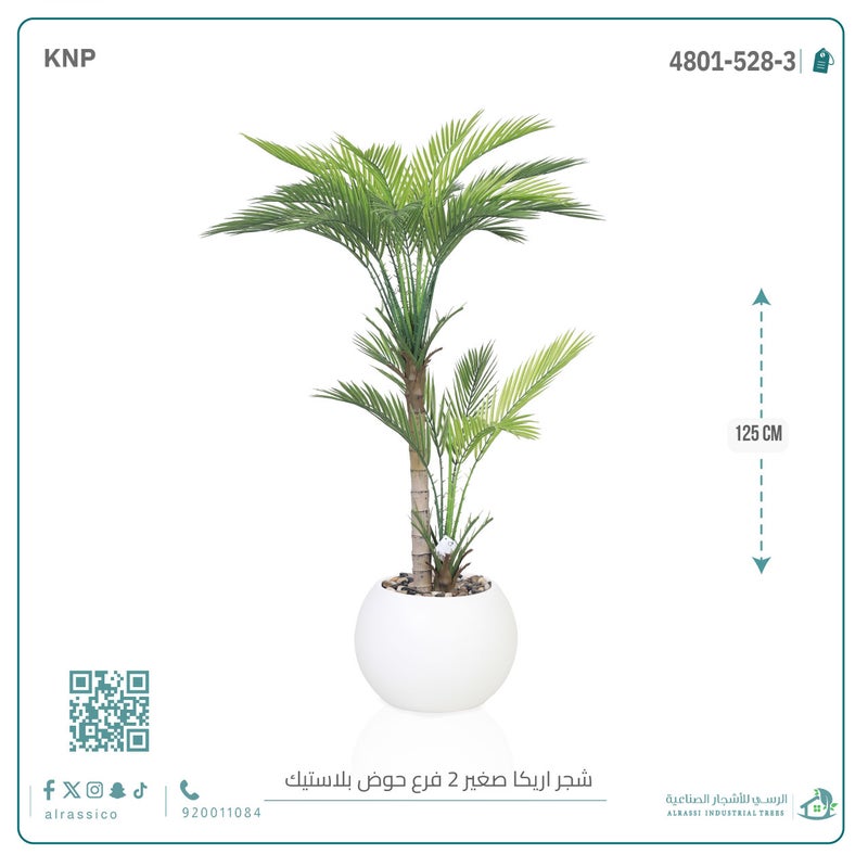 Alrassi Small Artificial Areca Palm Tree (2 Stems) in Round Plastic Pot - Image 2