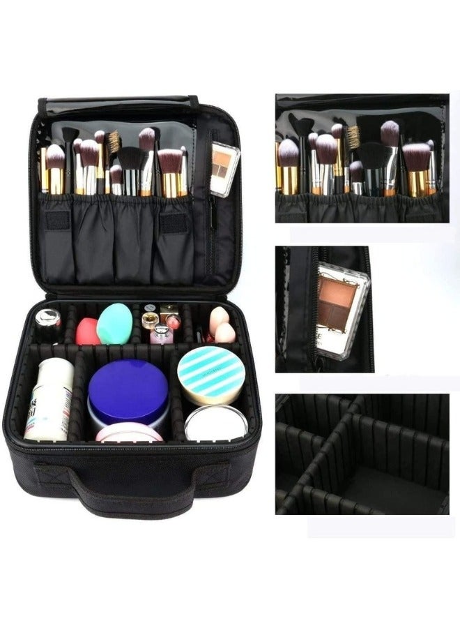 Generic Makeup Bag Organizer, Travel Cosmetic Bag with Adjustable Dividers, Portable Storage Case for Cosmetics Makeup Brushes Toiletry Jewelry Digital Accessories 26X26 cm (Black) - Image 5