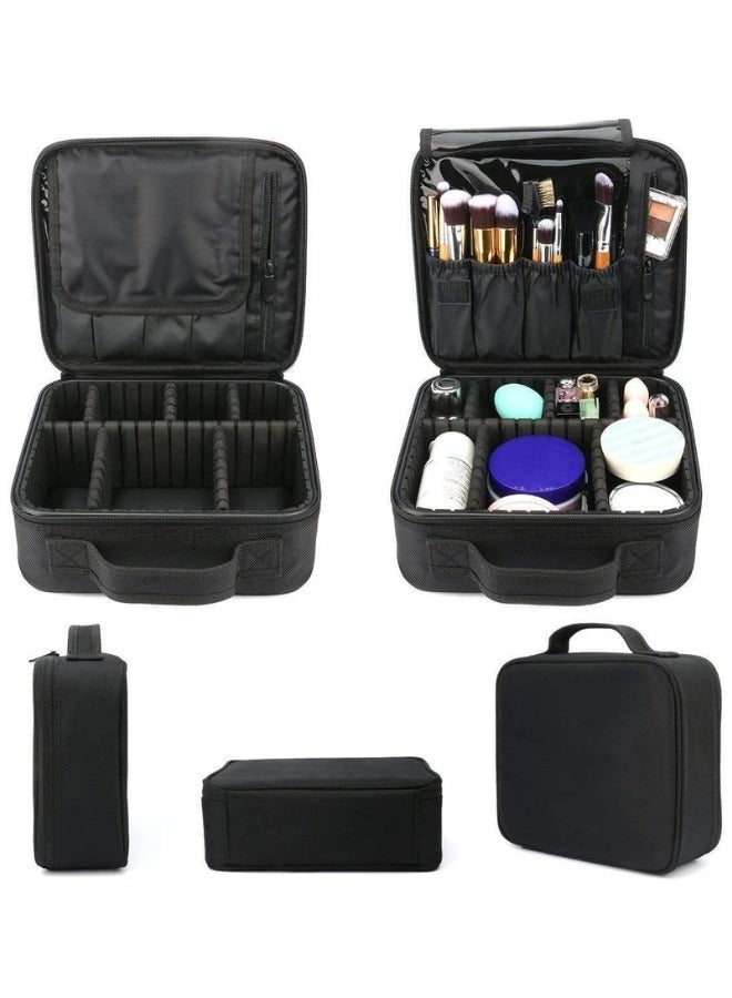 Generic Makeup Bag Organizer, Travel Cosmetic Bag with Adjustable Dividers, Portable Storage Case for Cosmetics Makeup Brushes Toiletry Jewelry Digital Accessories 26X26 cm (Black) - Image 2