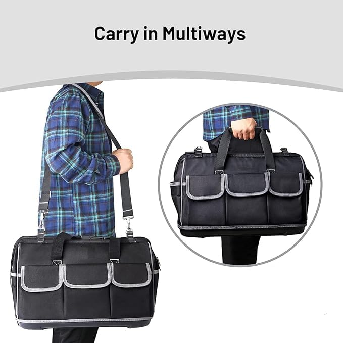 Vroxy Vroxy Waterproof Oxford Cloth Tools Bag with Plastic Base Tote Bag Travel Tool Bag Wide Mouth Nylon Tote Bag for HandPower Tools Storage 14 Pocket Heavy Duty Tool Bag 1Pcs  - Image 4