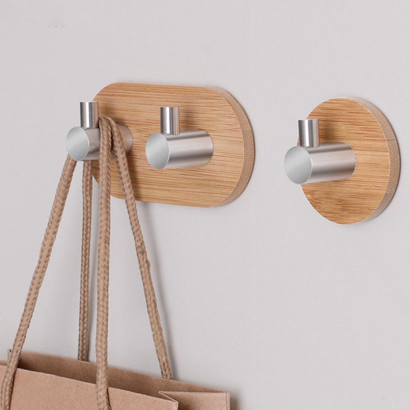 Wood Wall Hooks 4 Pack Multifunctional Strong Adhesive for Bathroom Kitchen Door - Image 5