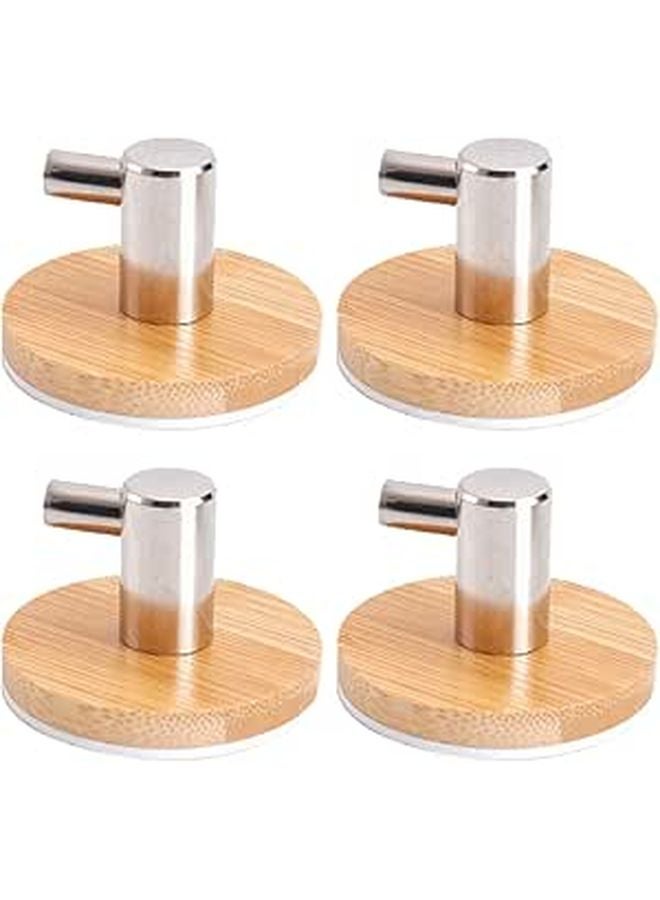 Wood Wall Hooks 4 Pack Multifunctional Strong Adhesive for Bathroom Kitchen Door - Image 1
