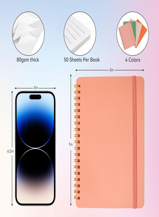DMSVK 4 PCS Small Spiral Notebook 5x7, Spiral Journal Notebook, Notebooks for Work, Note Taking, School, Small Notebooks 5x7 with Strap, Cute Notebooks for Women 50 Sheets - Image 2