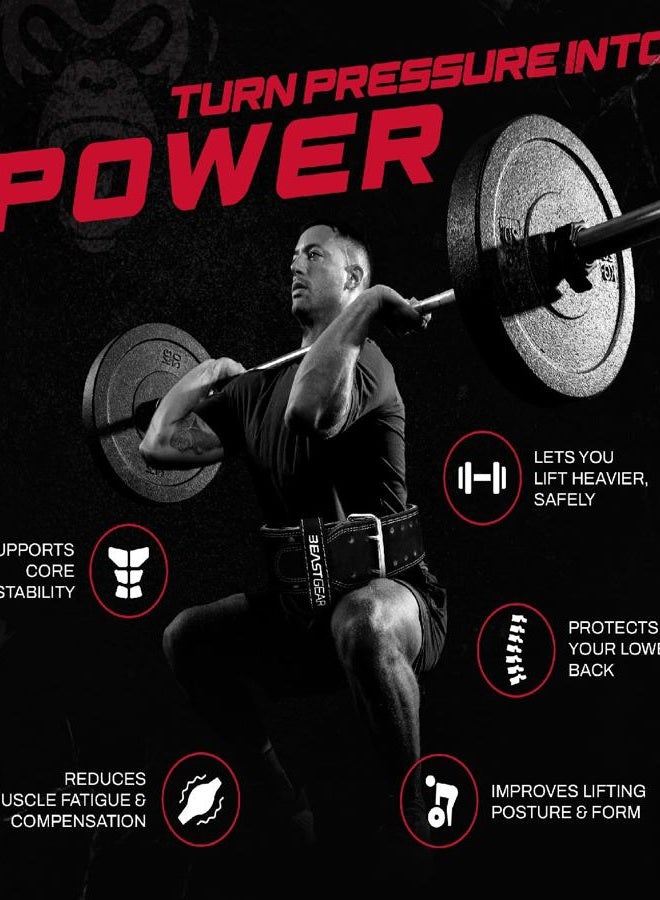 Beast Gear Leather Weight Lifting Belt for Women & Men - 4" Wide PowerBelt with Back and Core Support for Gym, Deadlifting, Strength Training, Squats and Powerlifting(M, 29"-38") - Image 2