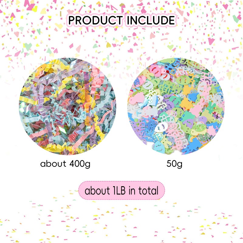 CIPOWM 16oz Easter Grass Crinkle Cut Paper Shred, Iridescent Multicolor Raffia Paper Shred Filler with Easter Confetti Shredded Paper Grass for Gift Wrapping Craft DIY Gift Bag Box Filling Party Supply - Image 3