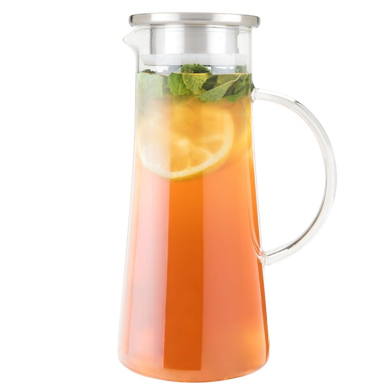 Pinky Up Pinky Up Charlie Iced Tea Glass Carafe with Lid and Filter Pitcher for Cold Coffee Lemonade Fruit Juices Sparkling Water Soda 15 Liter Capacity 