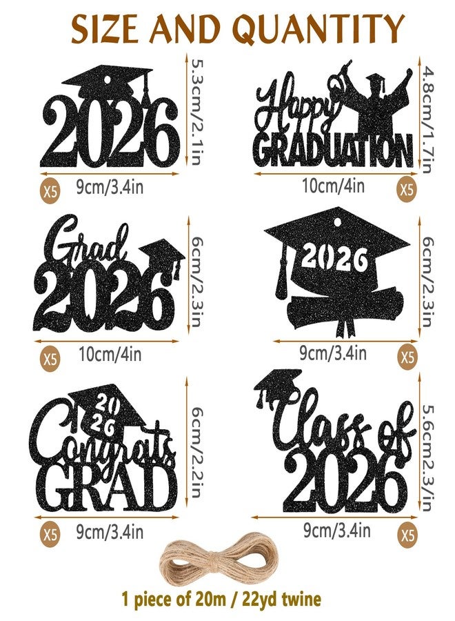 MARFOREVER 2026 Graduation Cutouts, 30Pcs Glitter Grad Cap 2026 Cutout Tags Centerpiece Double Side 2026 Graduation Party Decorations for Class of 2026 Congrats Grad Party Favors Supplies, Black - Image 3