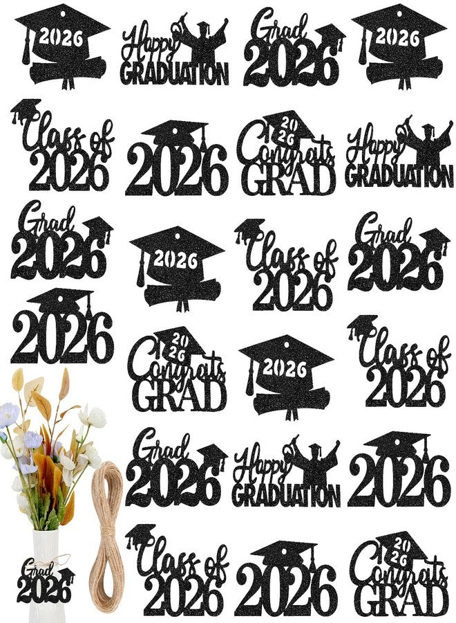 MARFOREVER 2026 Graduation Cutouts, 30Pcs Glitter Grad Cap 2026 Cutout Tags Centerpiece Double Side 2026 Graduation Party Decorations for Class of 2026 Congrats Grad Party Favors Supplies, Black - Image 1