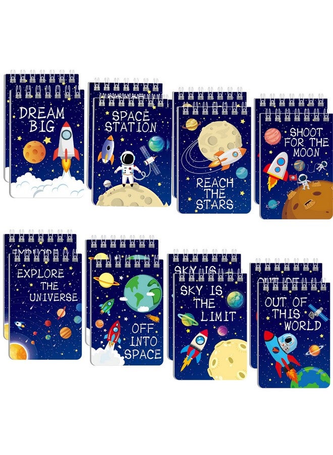 Omlisca Outer Space Mini Notebook 16 Pack Space Party Favor Galaxy Goodie Bags Solar System Astronaut Science Rocket Planet Small Spiral Pocket Notepads For Space Theme Birthday Party Supplies - Image 1