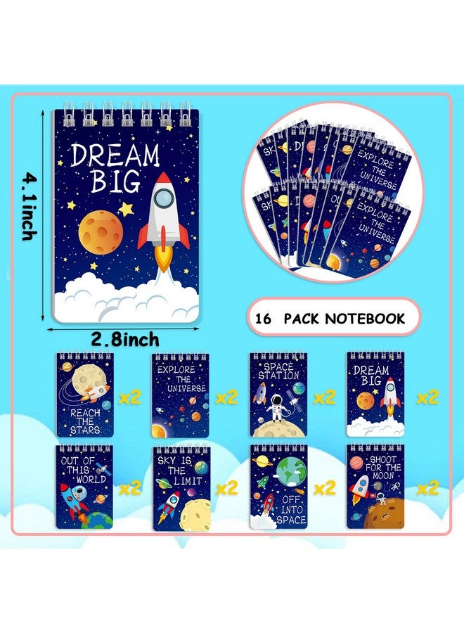 Omlisca Outer Space Mini Notebook 16 Pack Space Party Favor Galaxy Goodie Bags Solar System Astronaut Science Rocket Planet Small Spiral Pocket Notepads For Space Theme Birthday Party Supplies - Image 3