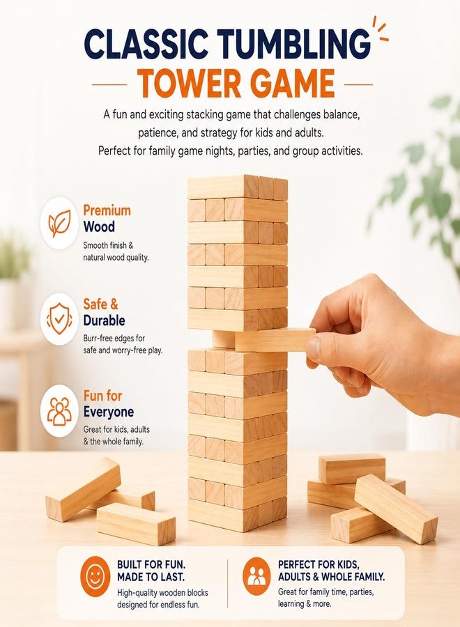 Infizent Wooden Stacking Tower Game for Kids & Adults | 54 Wooden Blocks | Family Party Game | Balance & Brain Training Toy - Image 5