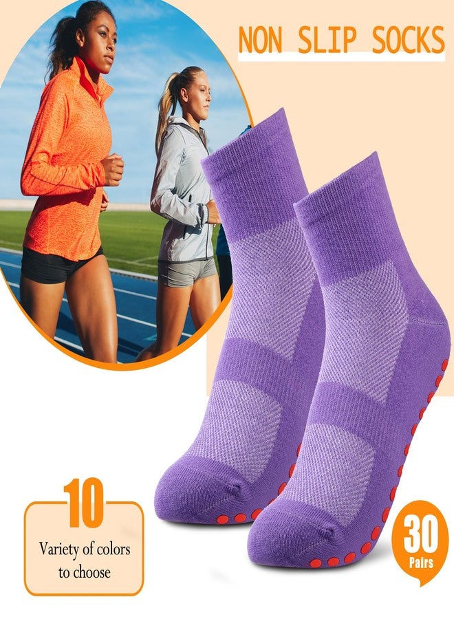 Chuarry 30 Pairs Non Slip Socks Non Skid Socks with Grips for Elderly Yoga Hospital Cushioned Sole Gripper for Men Women, 10 Colors - Image 2